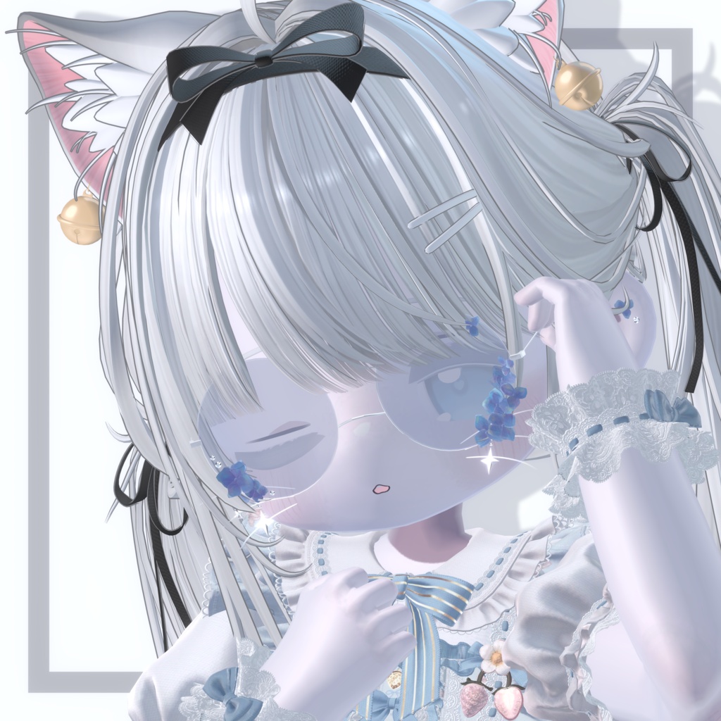 【揺れるアクセサリー】紫陽花の涙 -Glasses & Earrings-【VRC想定・シェイプキー搭載】