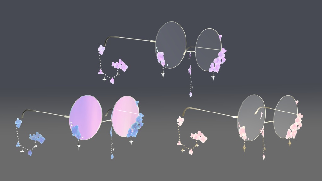 【揺れるアクセサリー】紫陽花の涙 -Glasses & Earrings-【VRC想定・シェイプキー搭載】