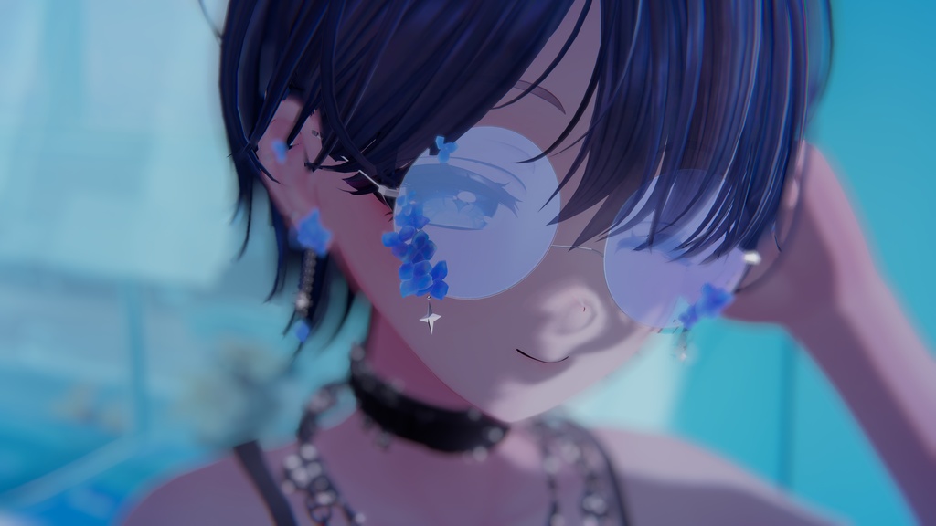 【揺れるアクセサリー】紫陽花の涙 -Glasses & Earrings-【VRC想定・シェイプキー搭載】