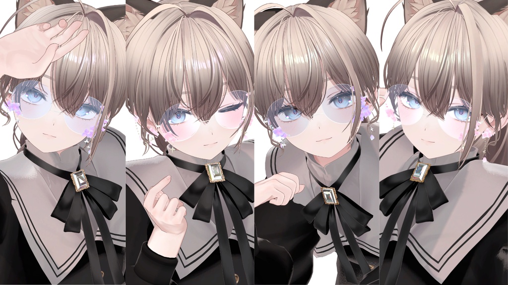 【揺れる】紫陽花の涙 -Glasses & Earrings-【VRC想定・シェイプキー搭載】