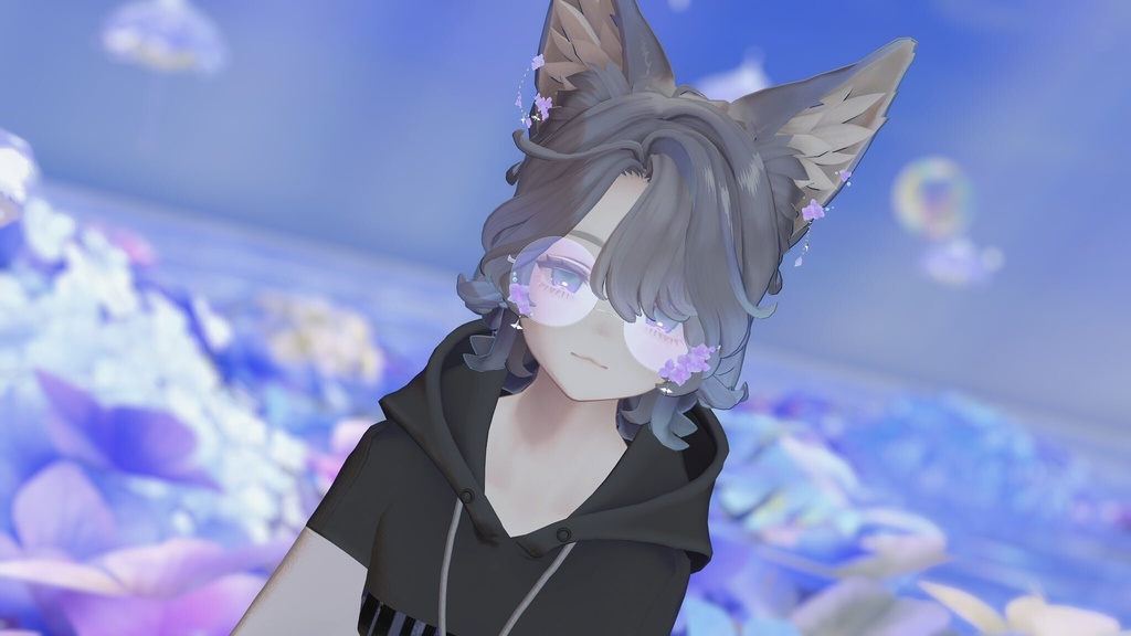 【揺れるアクセサリー】紫陽花の涙 -Glasses & Earrings-【VRC想定・シェイプキー搭載】