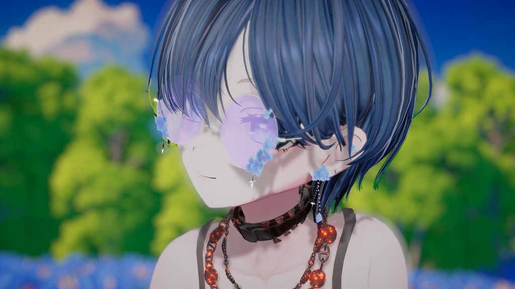 【揺れるアクセサリー】紫陽花の涙 -Glasses & Earrings-【VRC想定・シェイプキー搭載】
