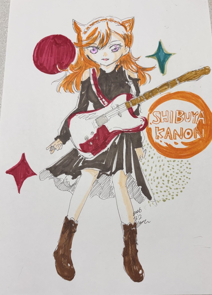 【手描き原画】かのんちゃんとエレキギター【一点もの】