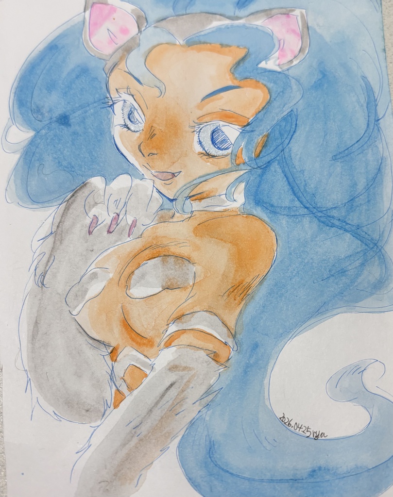 【手描き原画】フェリシア　ヴァンパイアハンター アナログイラスト 一点物【水彩】