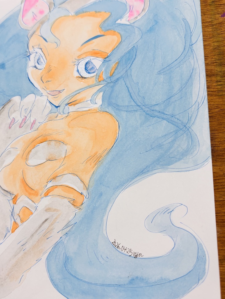 【手描き原画】フェリシア ヴァンパイアハンター アナログイラスト 一点物【水彩】