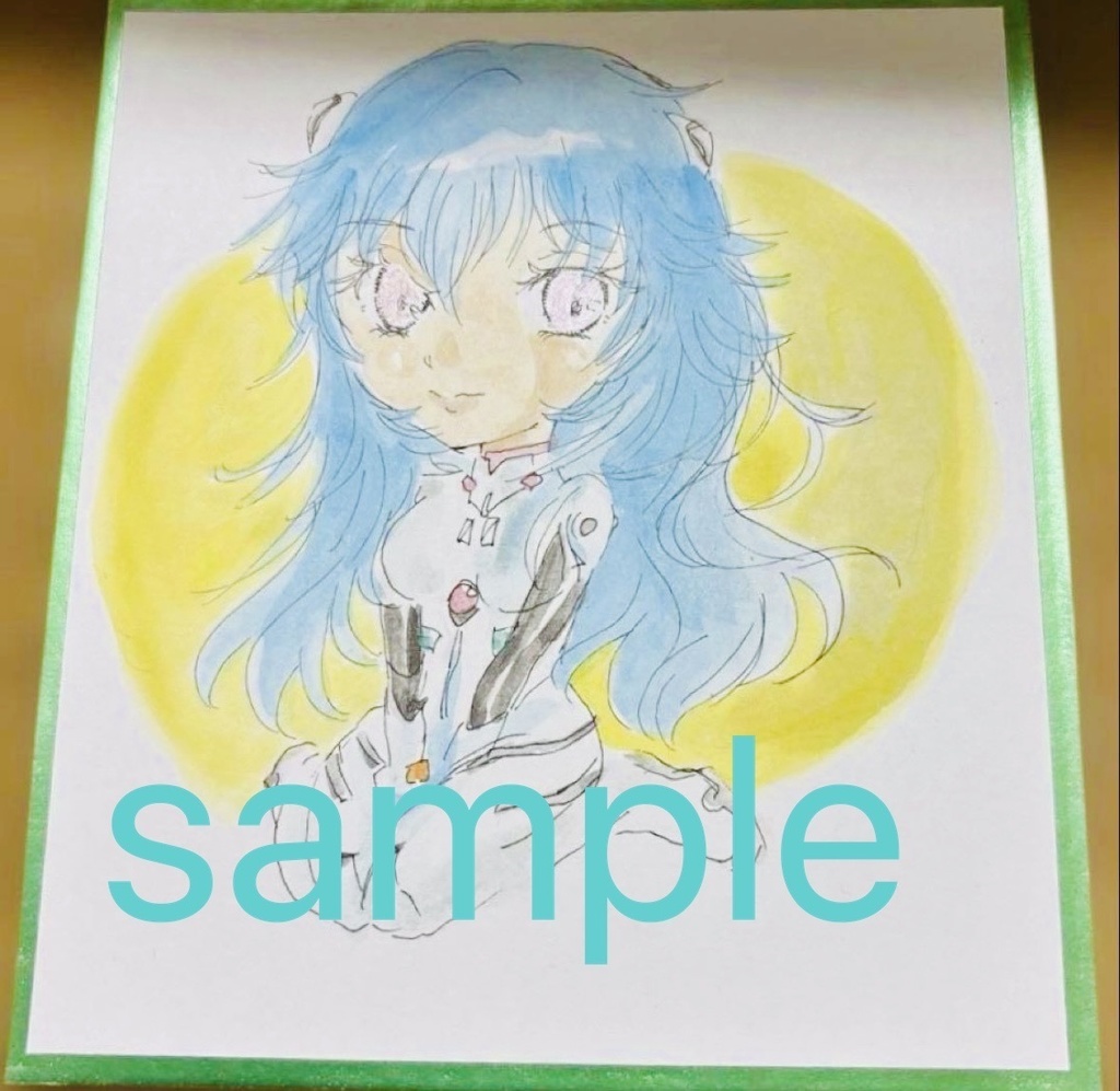 【手描きイラスト】エヴァ　ミニキャラ綾波レイ ミニ色紙 一点物 アナログ 水彩【原画】