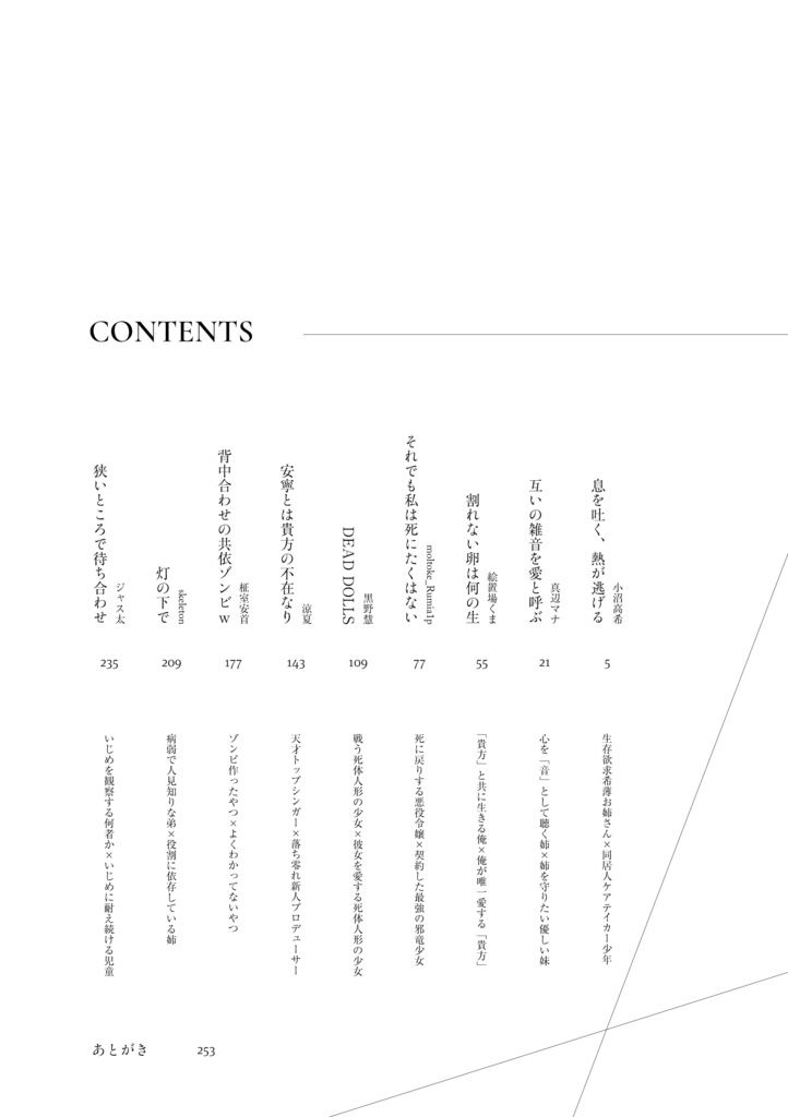 「背中合わせの共依存」一次創作小説アンソロジー:安寧とは貴方の不在なり