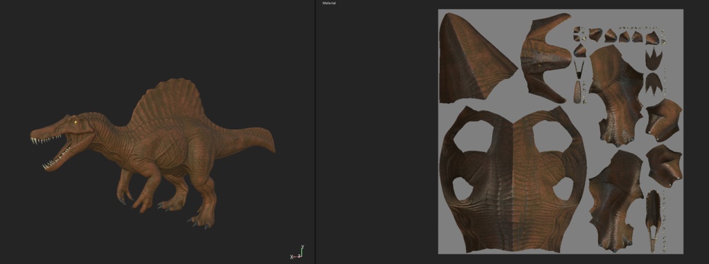 【3Dモデル】スピノサウルス(PBRテクスチャ・Hi & Low Polyセット)