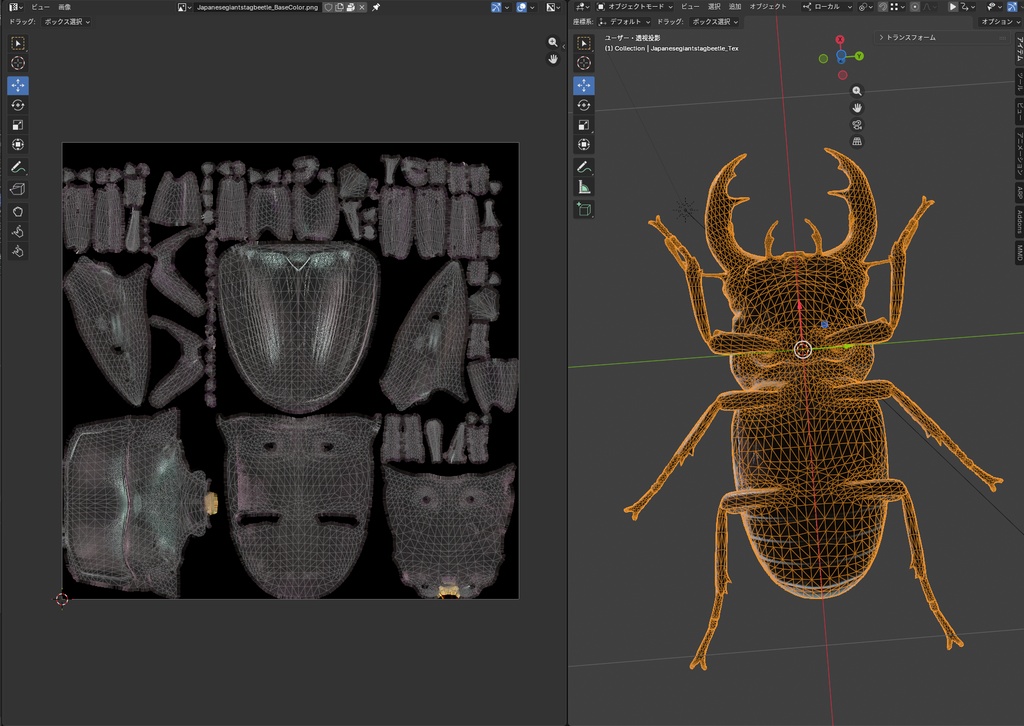 【3Dモデル】オオクワガタ / Japanese Giant Stag Beetle(PBRテクスチャ・フルセット)