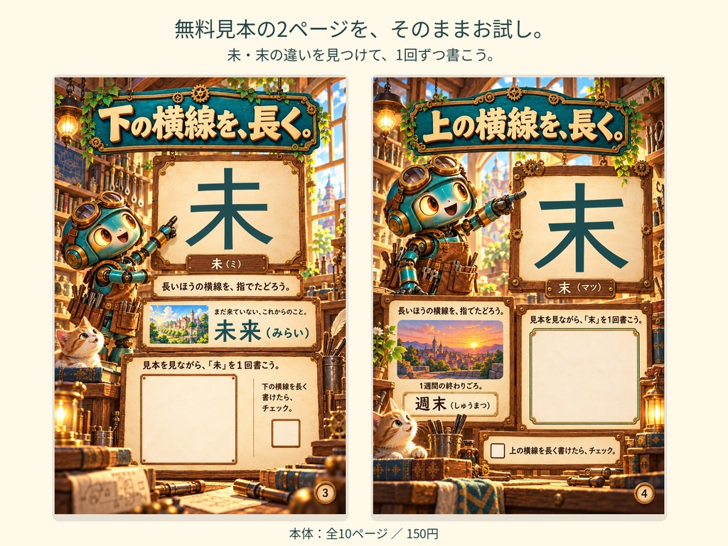 漢字修理工房|「未・末」の違いを見つけて書く・全10ページPDF