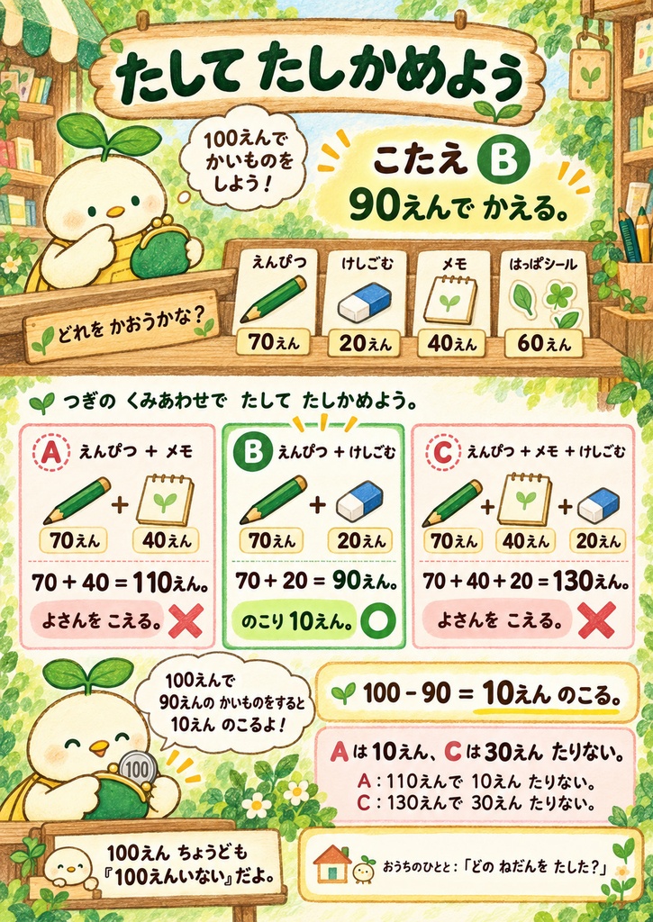 ぜんぶほしい!どうえらぶ?|親子で100円のお買い物を考えるPDF・全10ページ