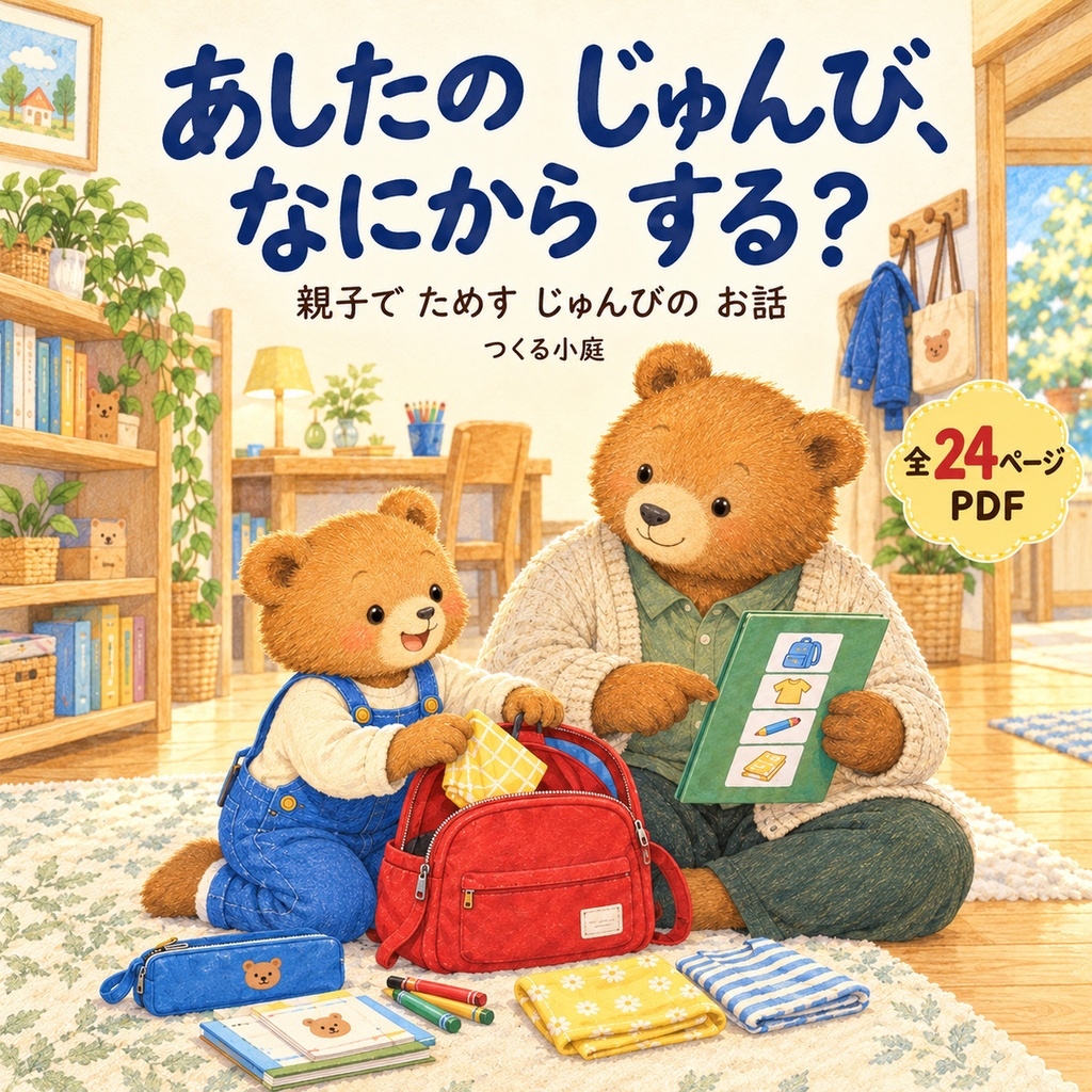 あしたのじゅんび、なにからする?|親子で試す持ち物準備【24ページPDF】