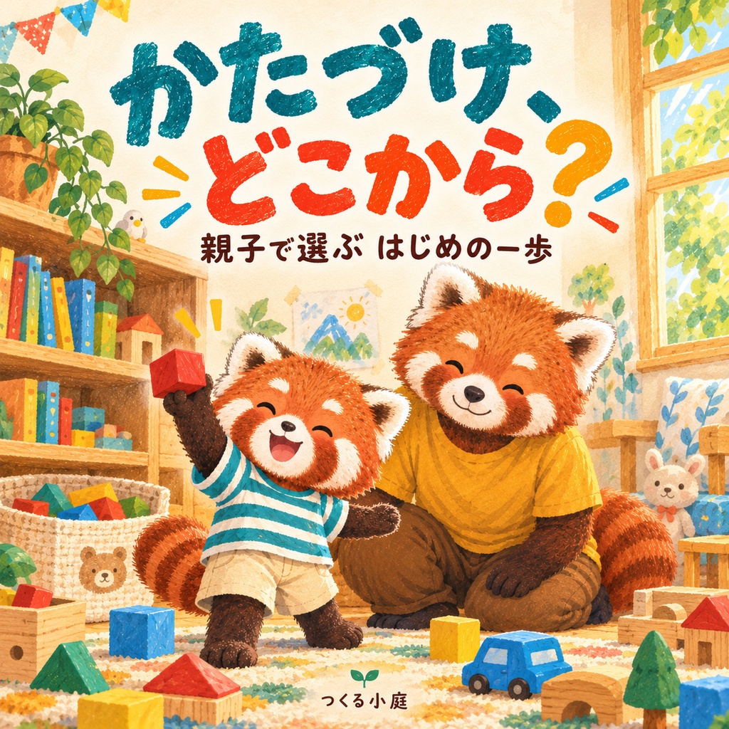 かたづけ、どこから?|最初の一つを親子で選ぶ絵本|24ページ・PDF