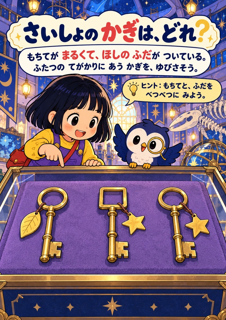 ふしぎミュージアムの ひみつのチケット|親子で遊ぶ探し絵・なぞとき|24ページPDF
