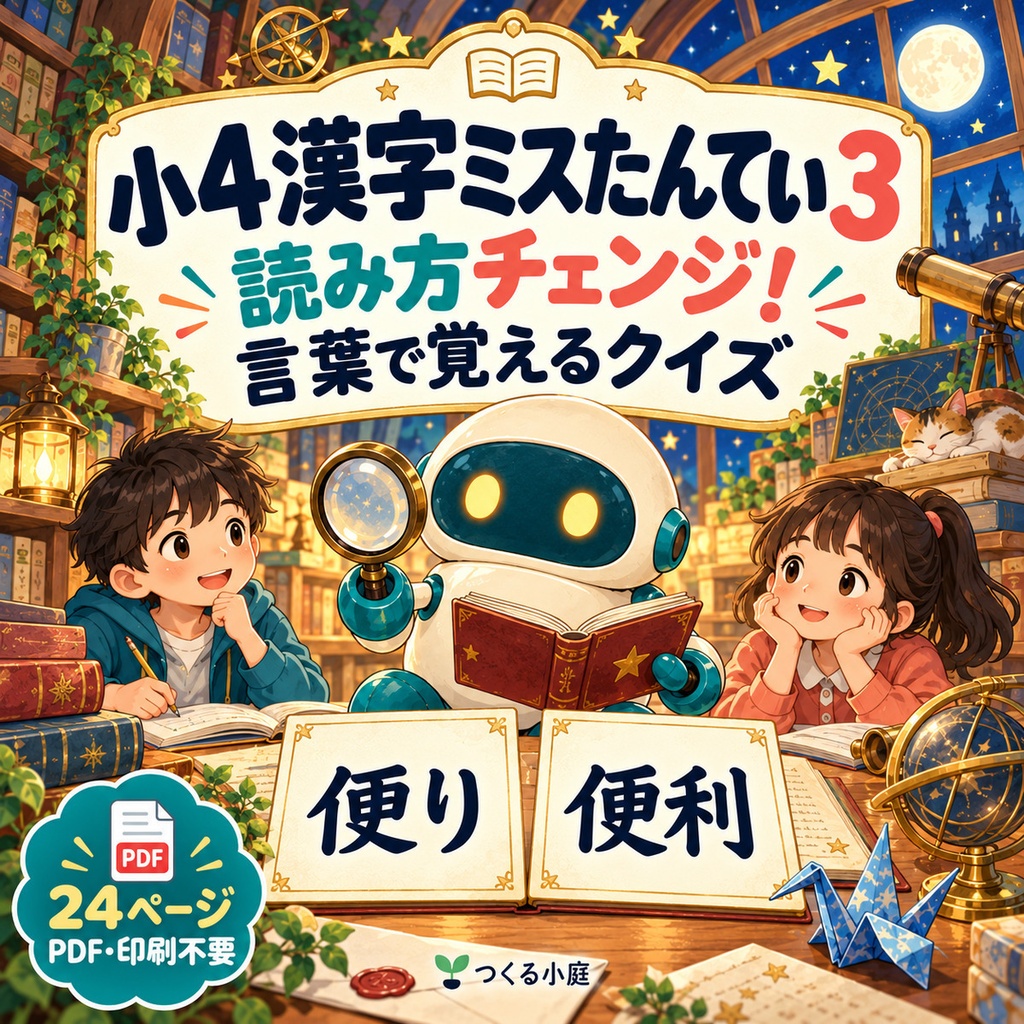 小4漢字ミスたんてい3|読み方チェンジ!言葉で覚えるクイズ|24ページPDF