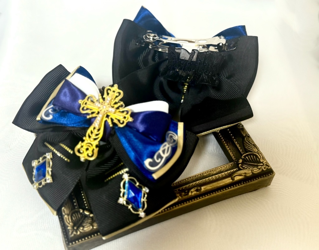 【再販なし】⚔️モノクロチェックメイトモチーフ🎀ペンラリボン&バッグチャーム&バレッタ⚔️