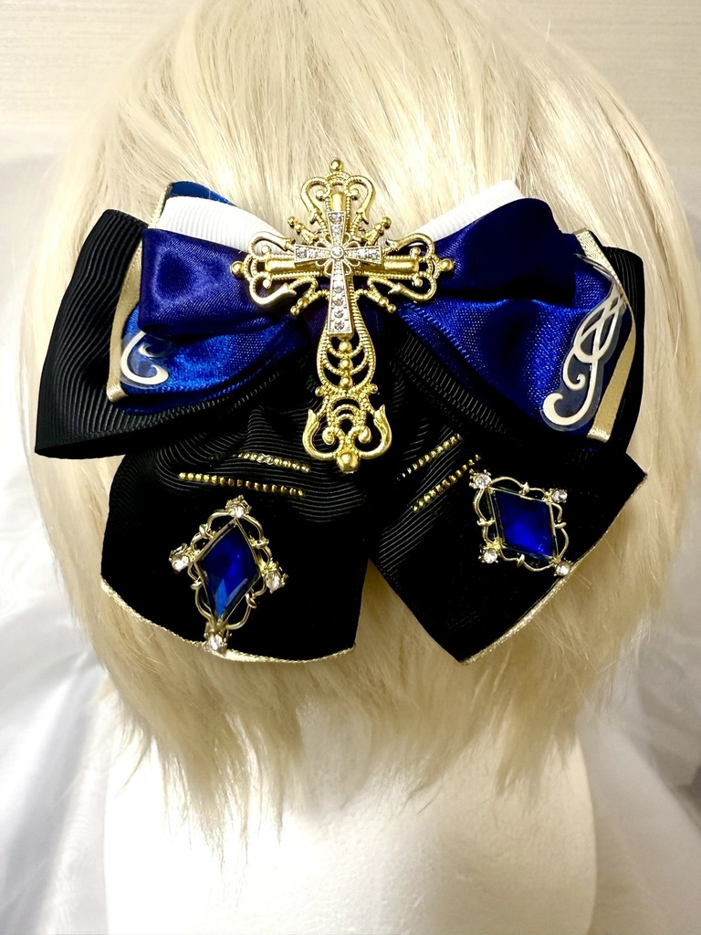 【再販なし】⚔️モノクロチェックメイトモチーフ🎀ペンラリボン&バッグチャーム&バレッタ⚔️