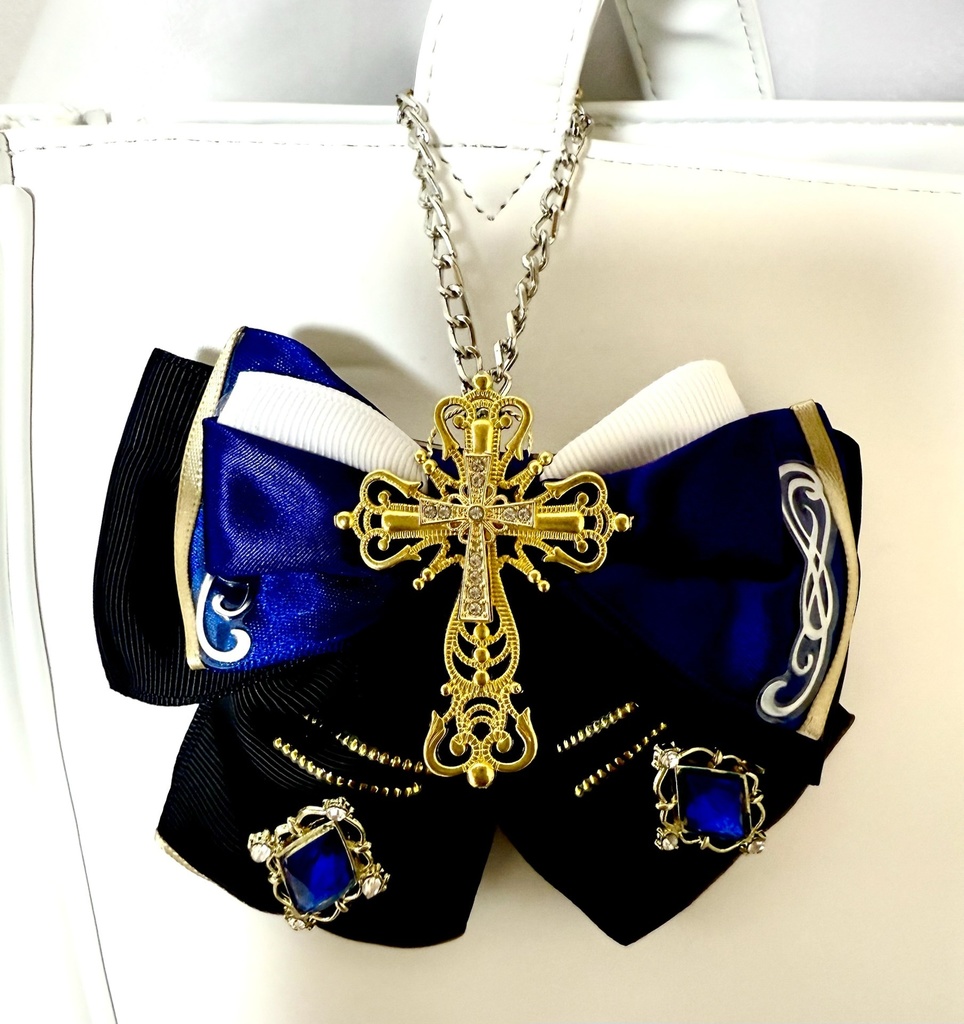 【再販なし】⚔️モノクロチェックメイトモチーフ🎀ペンラリボン&バッグチャーム&バレッタ⚔️