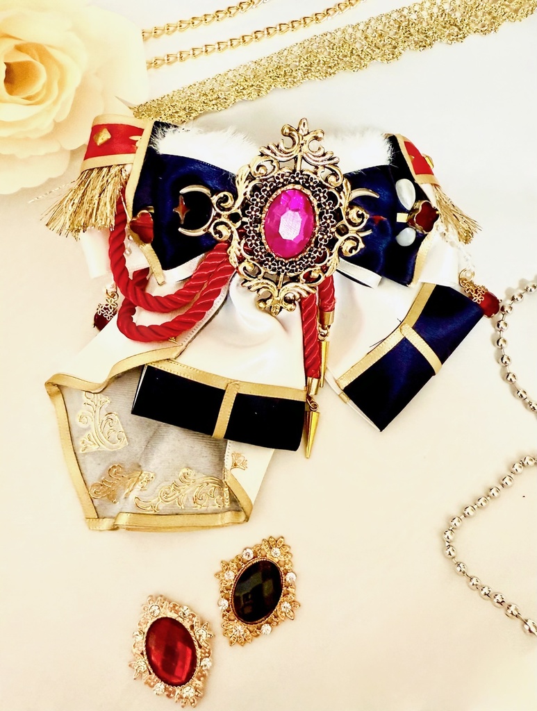 🦇朔間零フィーチャー2『 ホワイトムーン』モチーフ🎀”ペンラリボン＊バレッタにもなる” リボンチャーム🦇long ver.