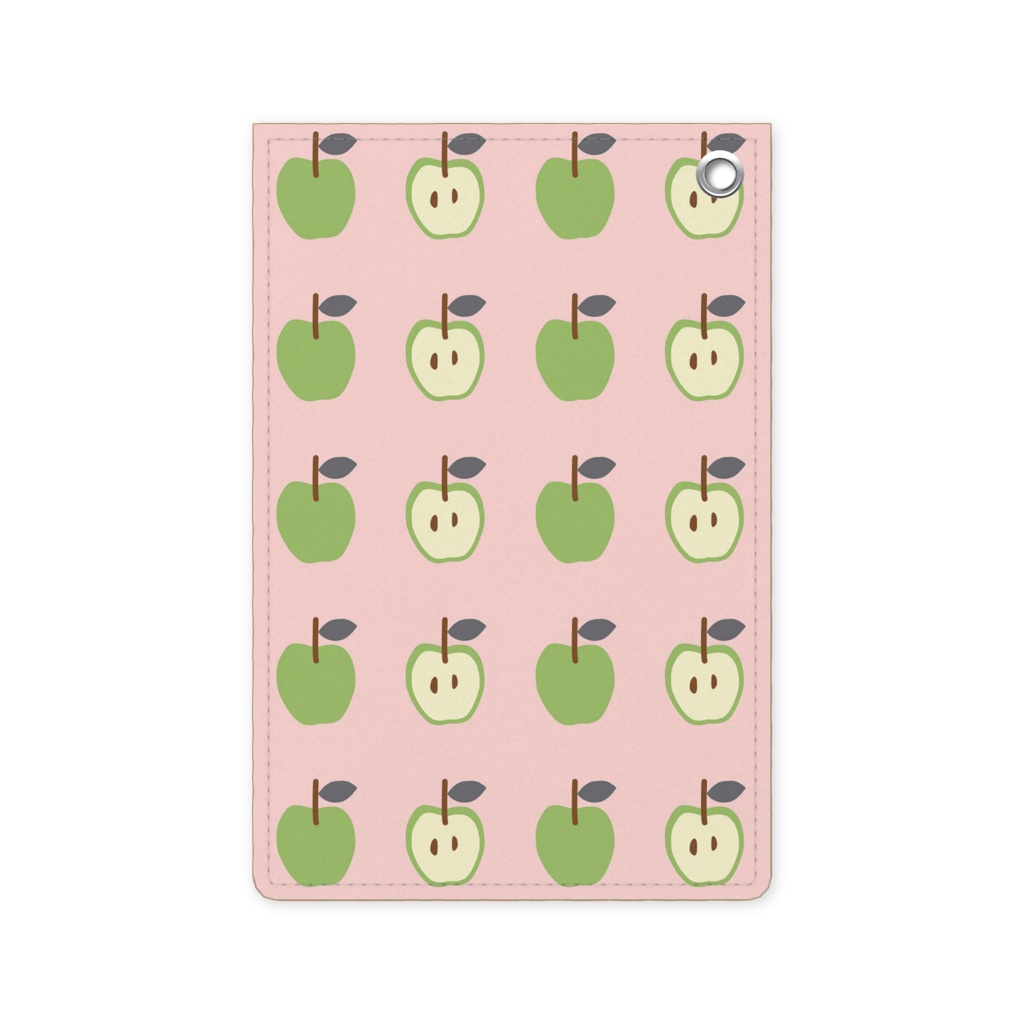 0090　北欧　パターン　青リンゴのタネ　ピンク　パスケース