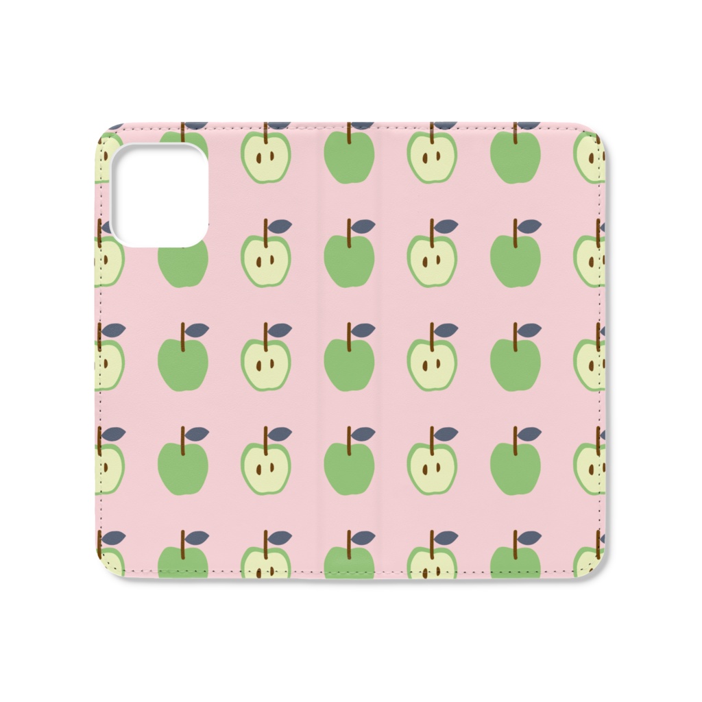 0090　北欧　パターン　青リンゴのタネ　ピンク　iPhoneケース　手帳型帯なし
