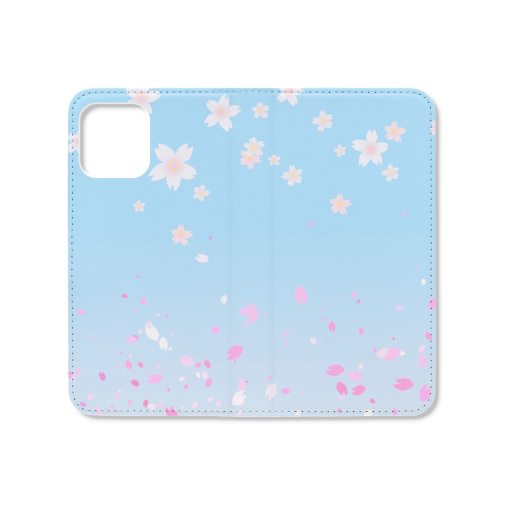 0109 花柄 桜 2-2 ブルー iPhoneケース 手帳型帯なし