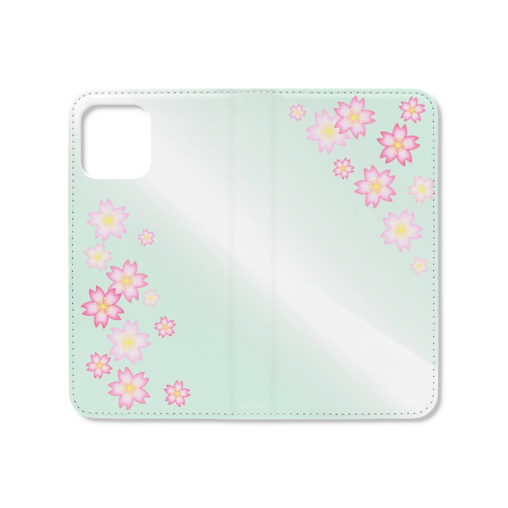0122 花柄 桜 4-2 グリーン iPhoneケース 手帳型帯なし