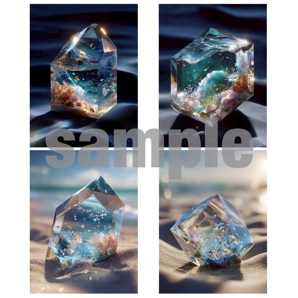 海を閉じ込めた幻想の鉱石 【デジタルポストカード4種セット】