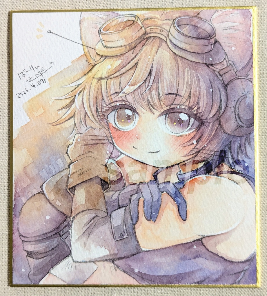 手描きミニ色紙「猫耳アンテナ」