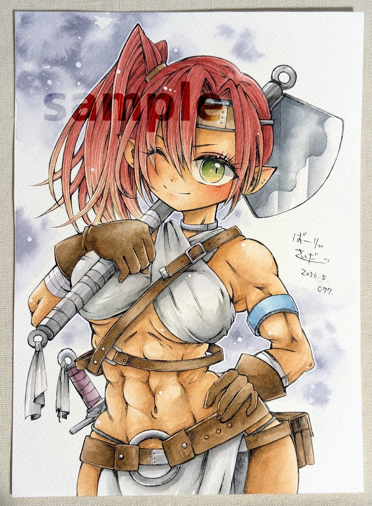 手描きアナログ原画「ドワーフ族の女戦士」