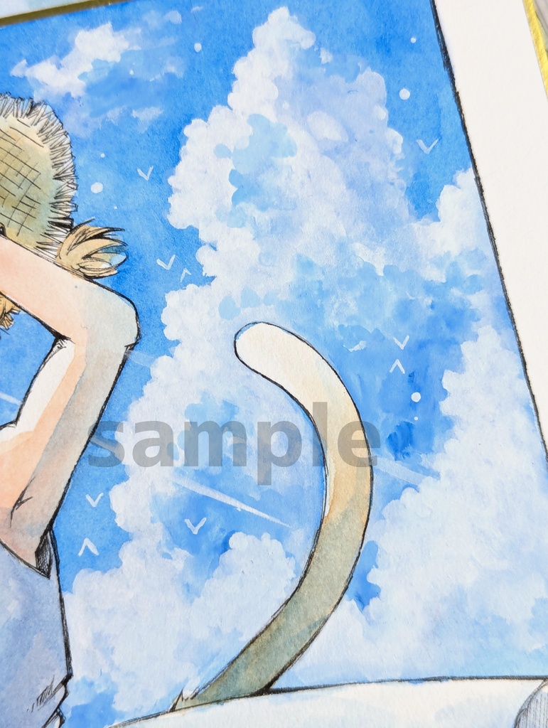 手描き大色紙「白いワンピースと入道雲」/Original Hand-Drawn Shikishi Art Board「A white dress and a cumulonimbus cloud」