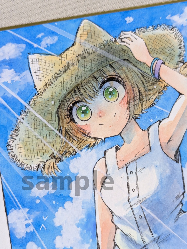 手描き大色紙「白いワンピースと入道雲」/Original Hand-Drawn Shikishi Art Board「A white dress and a cumulonimbus cloud」