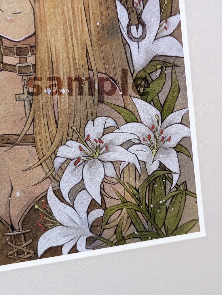 額装原画「白い百合と魔女」/Framed original artwork「White Lilies and Witche」