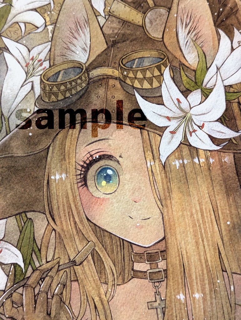 額装原画「白い百合と魔女」/Framed original artwork「White Lilies and Witche」
