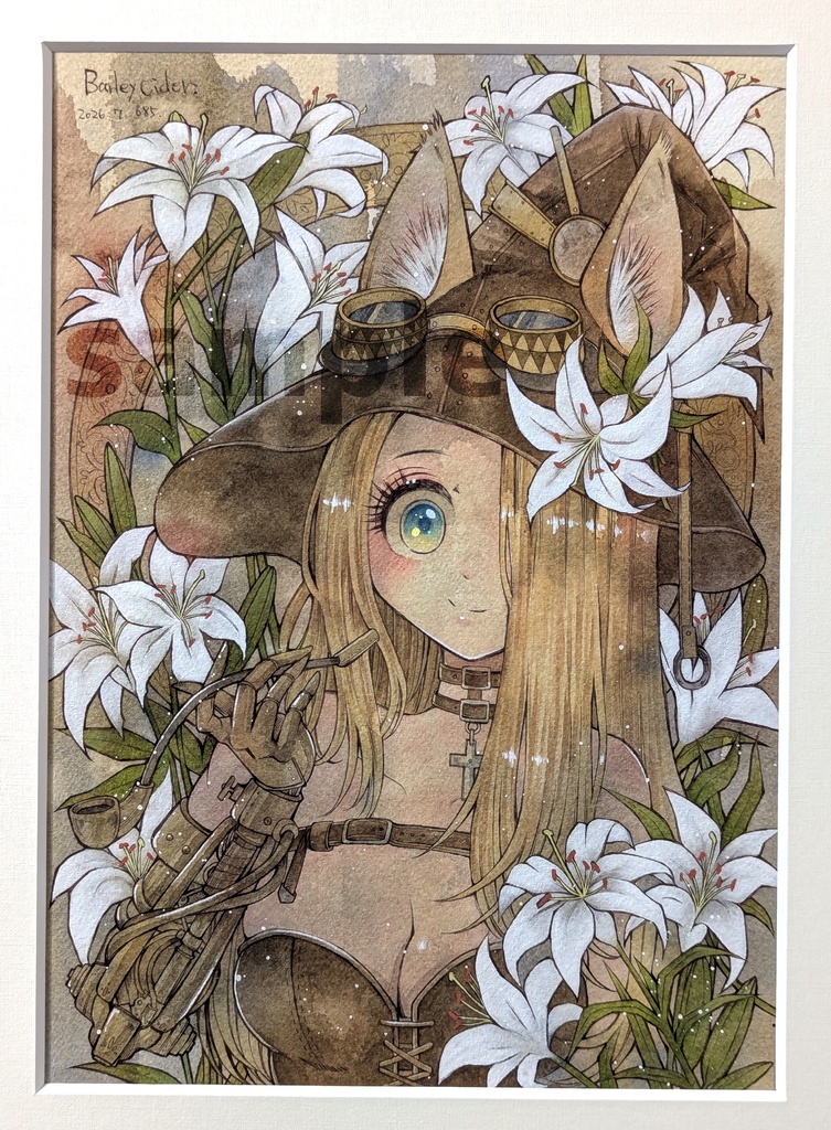 額装原画「白い百合と魔女」/Framed original artwork「White Lilies and Witche」