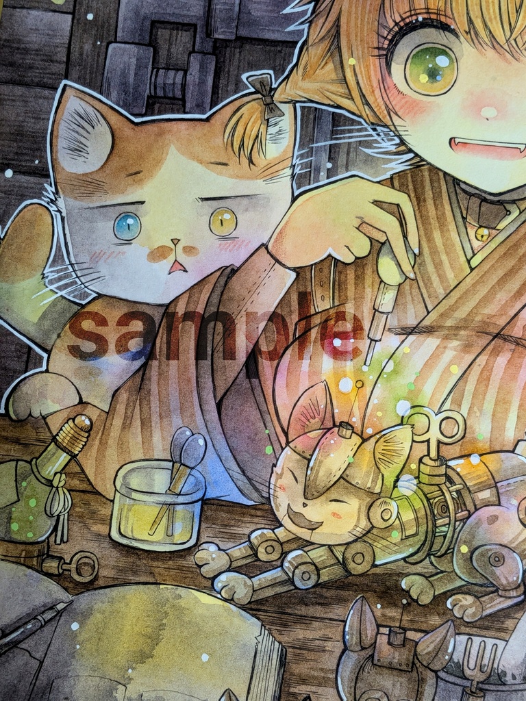手描き大色紙「真夜中の作業部屋」/Original Hand-Drawn Shikishi Art Board「The workroom at midnight」