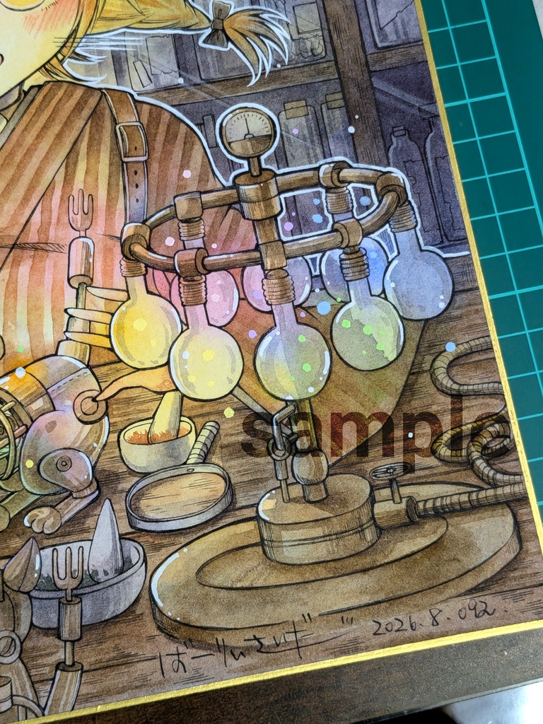 手描き大色紙「真夜中の作業部屋」/Original Hand-Drawn Shikishi Art Board「The workroom at midnight」