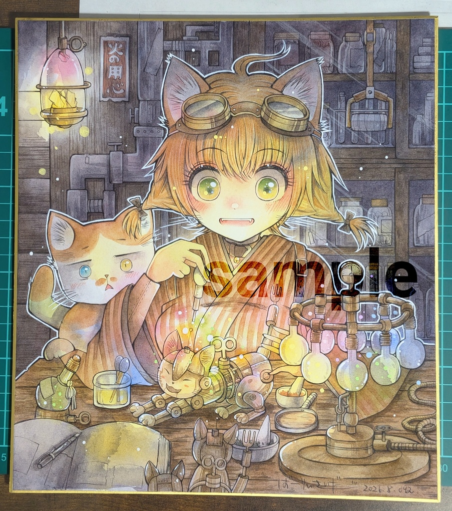 手描き大色紙「真夜中の作業部屋」/Original Hand-Drawn Shikishi Art Board「The workroom at midnight」