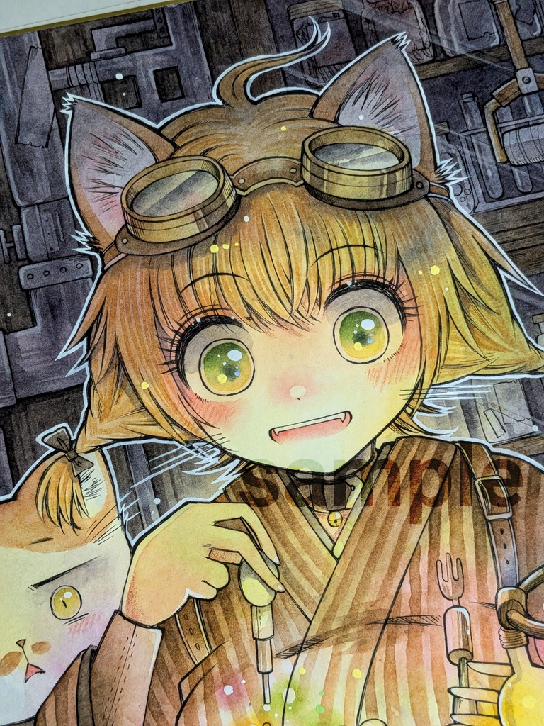 手描き大色紙「真夜中の作業部屋」/Original Hand-Drawn Shikishi Art Board「The workroom at midnight」