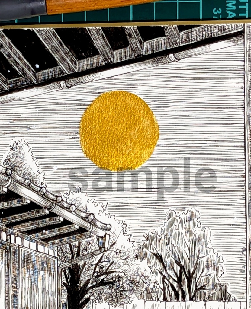 手描き大色紙「金の満月とお月見」Original Hand-Drawn Shikishi Art Board「A Golden Full Moon and Moon-Viewing.」