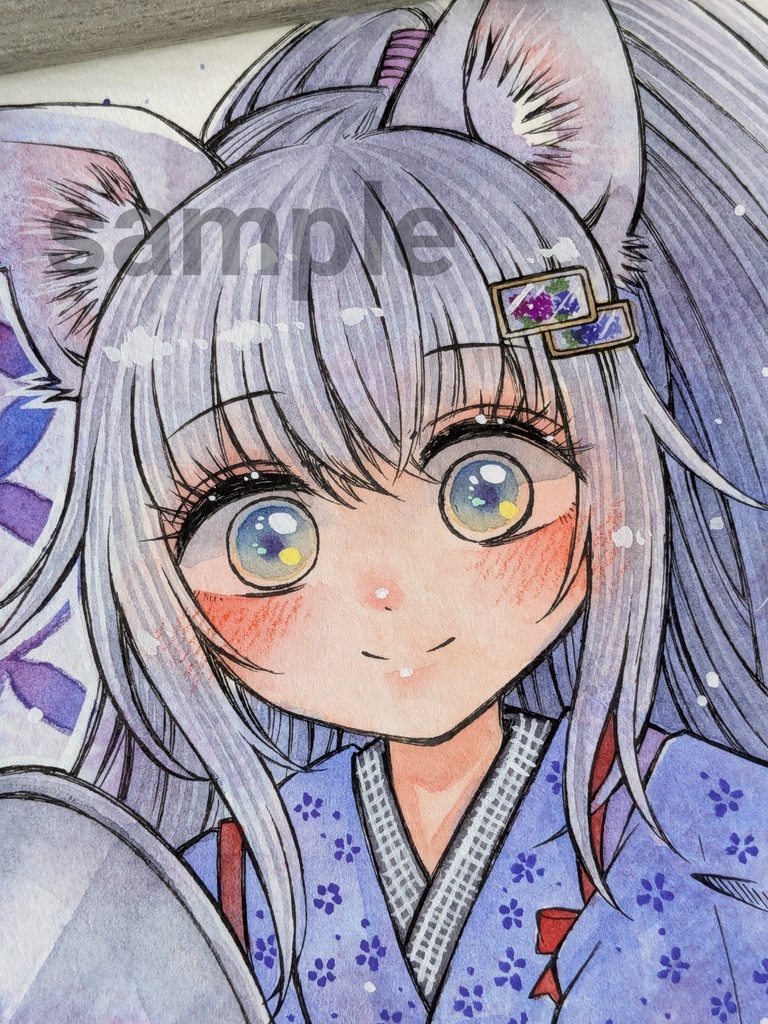 手描きアナログ原画「喫茶あじさいの看板娘」/Original traditional painting「The Poster Girl of Café Ajisai」
