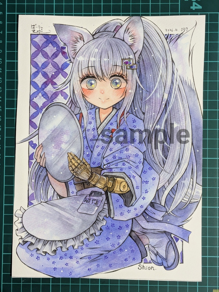手描きアナログ原画「喫茶あじさいの看板娘」/Original traditional painting「The Poster Girl of Café Ajisai」