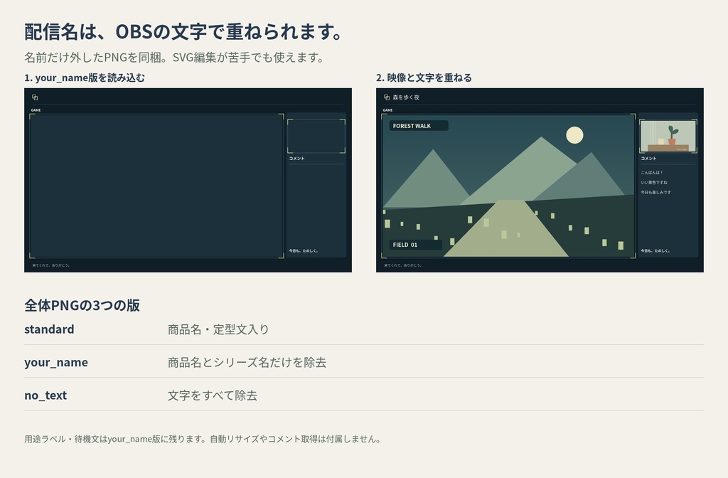 夜更けのゲーム室|ゲーム実況用の配信画面キット|静止PNG・編集用SVG