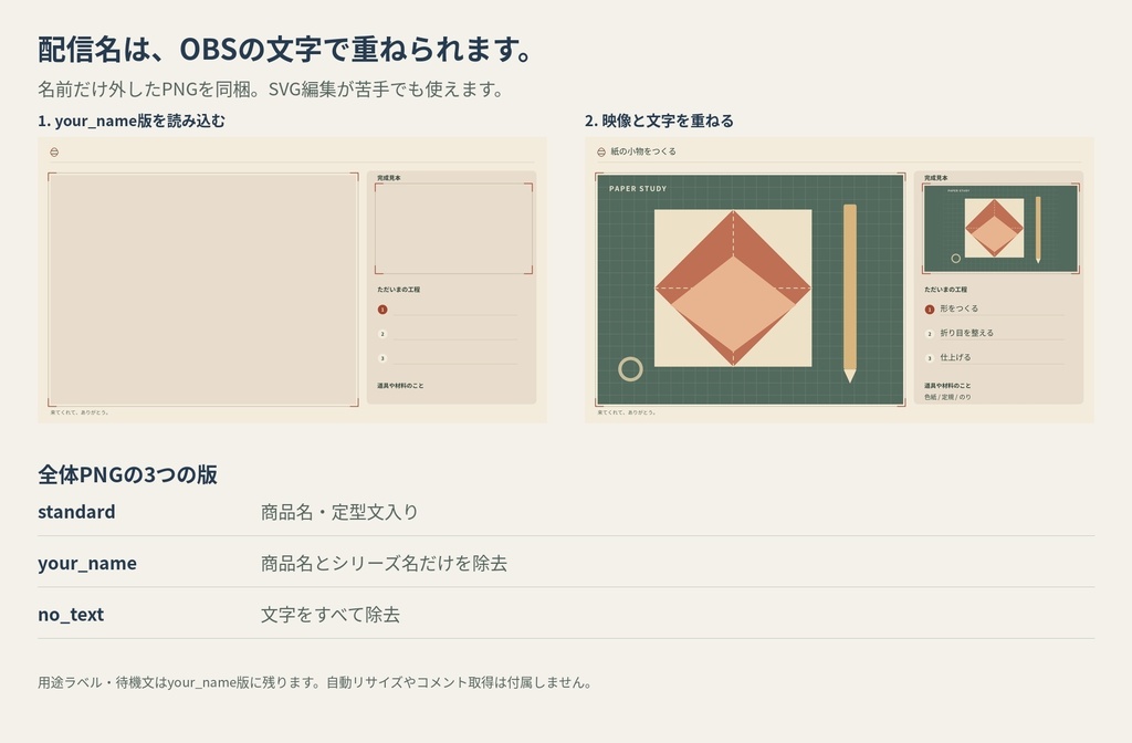 手しごとの机|手元制作用の配信画面キット|静止PNG・編集用SVG