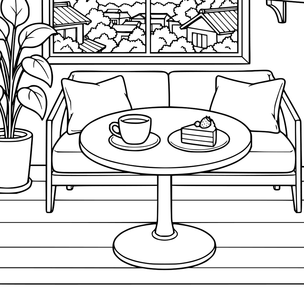 【A4 PDF・6図柄】小さな喫茶店|大人のぬり絵