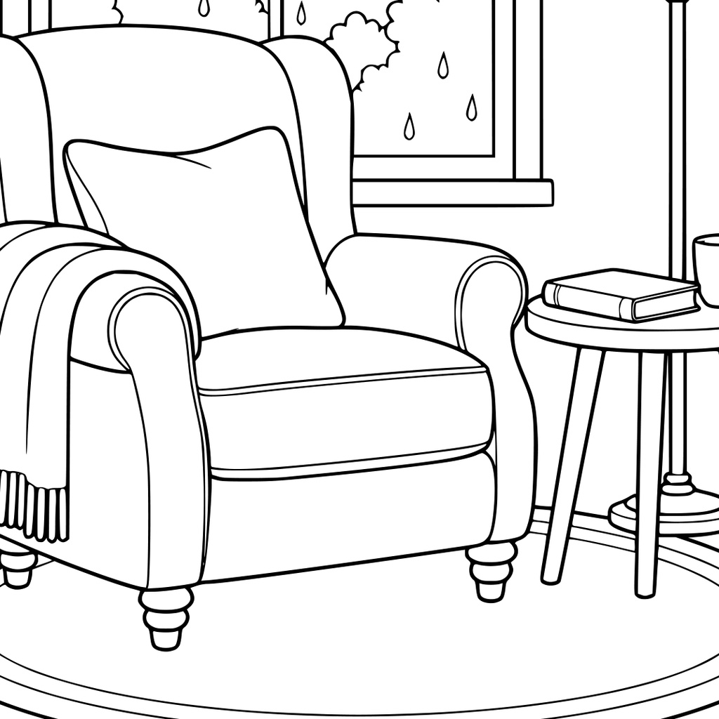 【A4 PDF・6図柄】雨の日の読書部屋|大人のぬり絵
