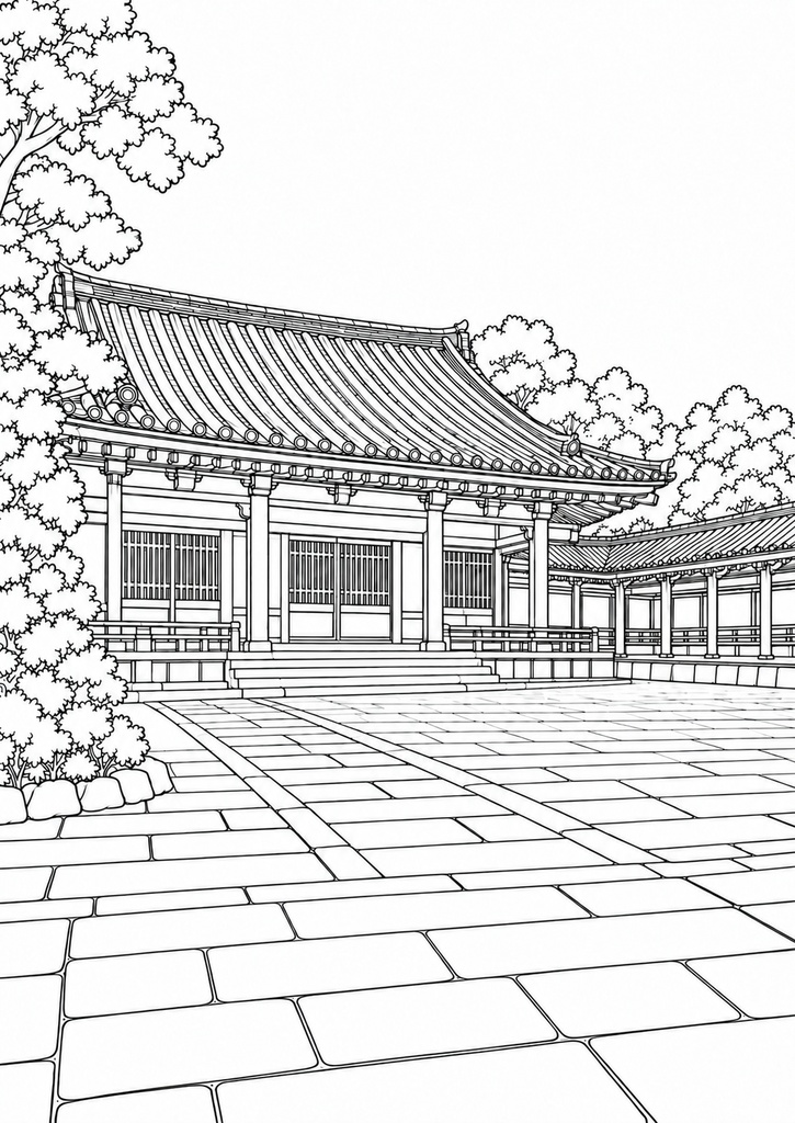 寺町をゆっくり歩く 大人のぬり絵4柄 A4 PDF