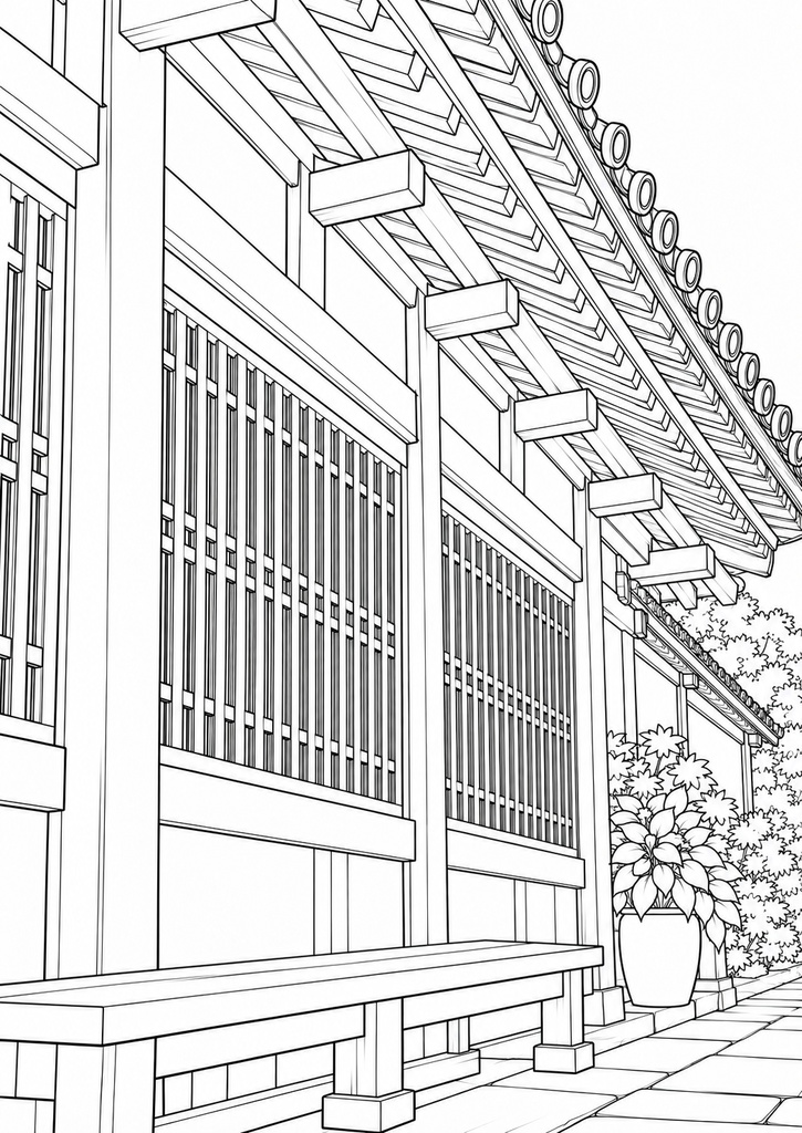 寺町の細部を楽しむ 大人のぬり絵4柄 A4 PDF