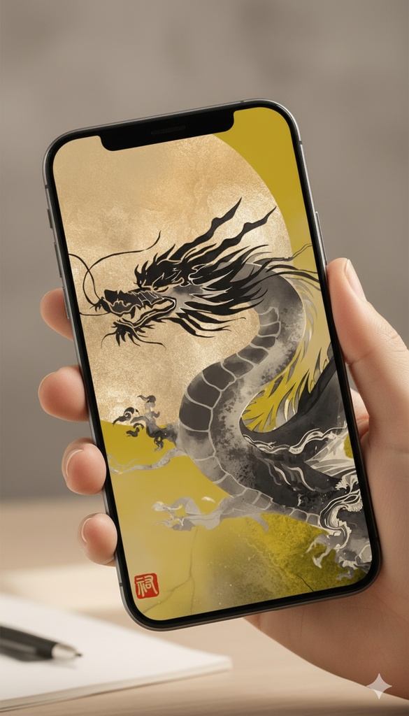 「Moonlit Dragon」デジタルアート&スマホ壁紙セット(A4・A3・4K縦 / Canva AI作成)