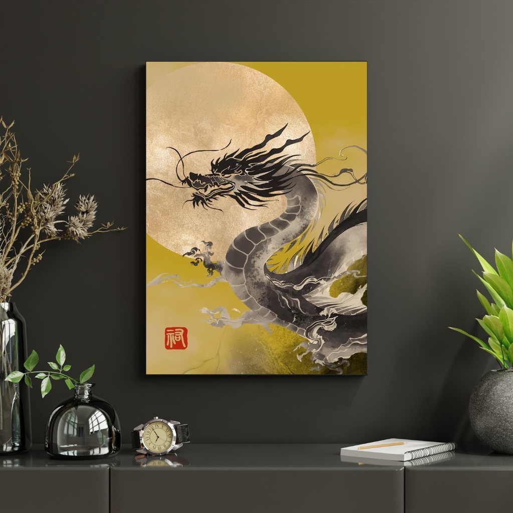 「Moonlit Dragon」デジタルアート&スマホ壁紙セット(A4・A3・4K縦 / Canva AI作成)